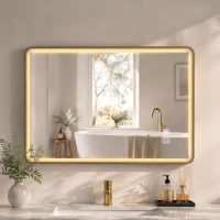 HOMCOM Bathroom Mirror with LED Lights, 100x70cm Rectangle Bathroom Mirror, Dimmable, Bluetooth, Anti-Fog, Gold Tone(m-14)