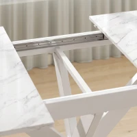 HOMCOM Extendable Dining Table Steel Cross Legs Steel Rails Space Saving White(m-10)