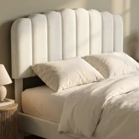 HOMCOM Cadre de Lit 140 x 190 cm avec Tête Réglable, Lit Double Rembourré en Velours, Sommier à 12 Lattes en Bois, Crème(m-9)