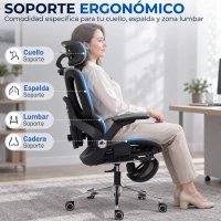 HOMCOM Silla de Escritorio de Malla con Reposapiés Respaldo Reclinable Soporte Lumbar Reposabrazos y Reposacabezas Ajustable(m-4)