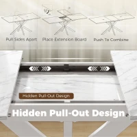 HOMCOM Extendable Dining Table Steel Cross Legs Steel Rails Space Saving White(m-5)