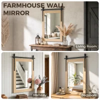 HOMCOM 86.5 x 61 cm Rectangle Mirror, Farmhouse Wall Mirror for Living Room, Bedroom, Hallway, White Oak(m-4)