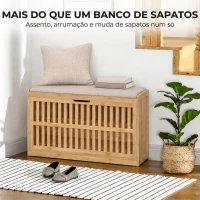 HOMCOM Banco Sapateira com Compartimento Basculante e Assento Acolchoado 80x30x48 cm Natural e Bege(m-4)