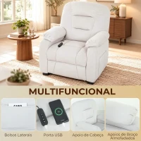 HOMCOM Cadeirão Relax Reclinável Elétrico Silencioso com Função Memória Apoio para os Pés Comando à Distância e Bolsos Laterais Creme(m-6)