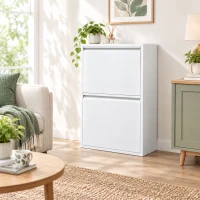 HOMCOM Meuble Poubelle de Tri Sélectif 60 L (4 x 15 L), 4 Compartiments, Fermeture Amortie, Seaux Intérieurs Amovibles, Blanc(m-10)
