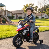 AIYAPLAY Mota Elétrica Infantil BMW G310 GS 12 V com 2 Rodas Auxiliares e Arranque Suave, 3-6 km/h, Vermelho(m-6)