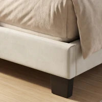HOMCOM Cadre de Lit 140 x 190 cm avec Tête Réglable, Lit Double Rembourré en Velours, Sommier à 12 Lattes en Bois, Crème(m-10)