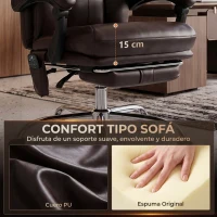 HOMCOM Silla de Oficina con 6 Puntos de Masaje Calor Lumbar Reposapiés Altura Ajustable Control Remoto y Tejido de PU Marrón(m-5)