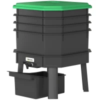 Outsunny 4-Tray Worm Composter Bin, 28L Worm Composter for Outdoor & Indoor Recycling Food Waste, Dark Green(m-15)