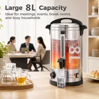 HOMCOM 8L Catering Urn, 1500W Stainless Steel Hot Water Boiler Dispenser with Thermostat, Keep Warm Function & Easy Pour Tap(m-4)