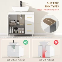 HOMCOM Bathroom base cabinet, 3-tier design, MDF, particleboard, White(m-4)