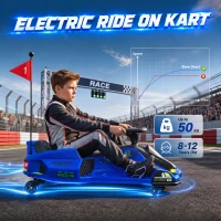 HOMCOM 12V Kids Electric Go Kart, Ride on Drift Car with 2 Speeds, Soft Start, Music, Colourful LED Lights for Ages 8-12, Blue(m-7)