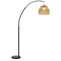 HOMCOM Bogen-Stehlampe mit doppeltem Papierseil-Schirm, Fußschalter, höhenverstellbar, Marmorfuß, Schwarz(m-12)
