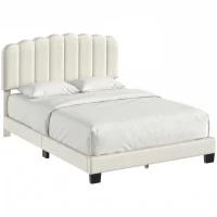 HOMCOM Cadre de Lit 140 x 190 cm avec Tête Réglable, Lit Double Rembourré en Velours, Sommier à 12 Lattes en Bois, Crème(m-16)