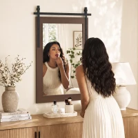 HOMCOM 86.5 x 61 cm Rectangle Mirror, Farmhouse Wall Mirror for Living Room, Bedroom, Hallway, Dark Brown(m-9)