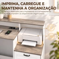 HOMCOM Secretária com Estação de Carregamento Gavetas e Prateleiras com Tomadas Castanho Acinzentado e Branco(m-5)