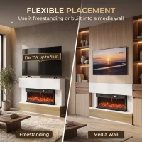 HOMCOM 3-Sided Electric Fireplace Insert, Freestanding, Wall Recessed Electric Fire Heater with Adjustable Flame, 900W/1800W(m-6)