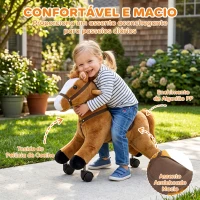 AIYAPLAY Cavalo de Brincar para Montar com Rodas, Andador de Peluche com Sons de Cascos e Relinchos, Estrutura Metálica, 18-36 Meses, 50 kg, Castanho(m-6)