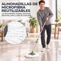 HOMCOM Juego de Fregona y Cubo con Escurridor 2 Compartimentos Cubo de 20 L 5 Mopas Microfibra Uso Seco y Húmedo Gris Oscuro(m-6)
