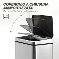 HOMCOM Pattumiera Automatica con Sensore 40 L in Acciaio Inox Anti-Impronta, Chiusura Ammortizzata, Argento(m-7)