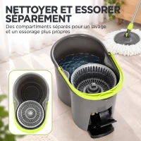 HOMCOM Balai Serpillière et Seau avec Essoreur, Balai Rond à 2 Compartiments, Réservoir 20 L, Tête Rotative à 360°, Gris Foncé(m-4)