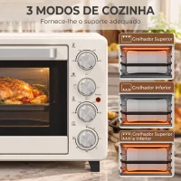 HOMCOM Forno Elétrico de Bancada 32L 1600W com 3 Modos de Calor, Temporizador e Temperatura Regulável, 52,2x38,1x33,5 cm, Creme(m-5)