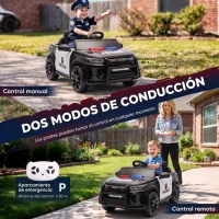 AIYAPLAY Coche Eléctrico para Niños de Policía 12V Mando a Distancia 2,4 G 2 Motores Arranque Suave Sirena Luces Música Negro(m-6)