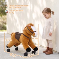 AIYAPLAY Cavalo de Brincar para Montar com Rodas, Andador de Peluche com Sons de Cascos e Relinchos, Estrutura Metálica, 18-36 Meses, 50 kg, Castanho(m-3)