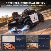 AIYAPLAY Coche Eléctrico para Niños de Policía 12V Mando a Distancia 2,4 G 2 Motores Arranque Suave Sirena Luces Música Negro(m-7)