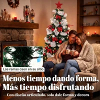 HOMCOM Árbol de Navidad Predecorado 180 cm con 200 LED 8 Modos 800 Ramas Mando y Base Plegable Funciona con USB Verde y Rojo(m-7)