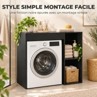 HOMCOM Meuble machine à laver, armoire machine a laver et sèche-linge avec 2 compartiments ouverts, 96 x 60 x 90,5 cm, noir(m-7)