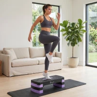 SPORTNOW Stepper Fitness Aérobic 3 Niveaux, Hauteur Réglable 10/15/20 cm avec Rehausses Surface Antidérapante 68x29x20cm Violet(m-8)