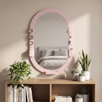 HOMCOM Oval Wall Mirror, 60 x 90 cm Decorative Hanging Mirror with Pegboard Frame, Wall-Mounted, Pink(m-9)