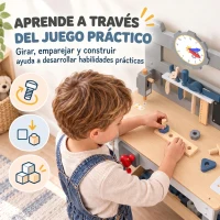 AIYAPLAY Banco de Herramientas para Niños de Madera con Pizarra 15 Accesorios Reloj con Agujas Móviles Estante 3-6 años Gris(m-6)