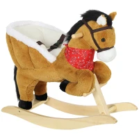 AIYAPLAY Rocking Horse Toy for Toddlers, Plush Ride on Horse with Seat Belt, Lifelike Neigh, Pretend Play Toy for 18-36 M, Brown(m-1)