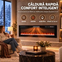 HOMCOM Șemineu electric 173 cm, 3 în 1, ultrasubțire 8,3 cm, cu telecomandă, 900/1800 W, timer, negru(m-6)