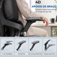 HOMCOM Cadeira de Escritório em Malha com Apoio para os Pés Encosto Reclinável Apoio Lombar Apoios de Braços e Apoio de Cabeça Ajustáveis Cinza(m-6)