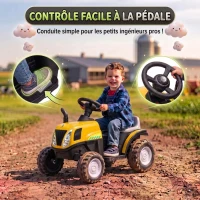 AIYAPLAY Tracteur Électrique Enfants 6 V avec Remorque Amovible, Voiture Électrique Enfants, Batterie au Lithium, 1-3 ans, Jaune(m-7)