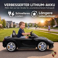AIYAPLAY Porsche 12V elektrische kinderauto met lithiumaccu, afstandsbediening, 2 motoren, zachte start en achterwielvering(m-5)