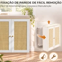 HOMCOM Cobre-radiador com 2 Portas em Rotim para Sala e Quarto 78x19x75 cm Branco(m-7)