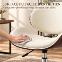 Vinsetto Chaise de Bureau Design Vintage, Hauteur Réglable, Pivotant 360°, Revêtement Synthétique, 53x53x87cm, Crème(m-7)