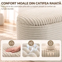 HOMCOM Set 3 piese cu spațiu de depozitare din catifea raiată, pentru living și dormitor, crem(m-4)