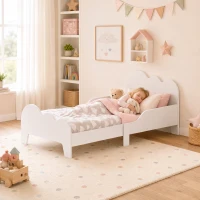 AIYAPLAY Cama para Crianças 143,5x74,5x56 cm Estrutura de Cama Infantil com Desenho de Núvem e Barreira de Segurança Branco(m-2)