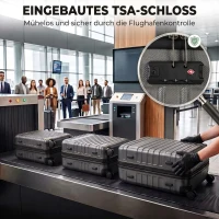 HOMCOM Kofferset, ineinander verstaubare Reisekoffer mit TSA-Schloss und 360° Rollen, 20/24/28 Zoll in Dunkelgrau(m-7)