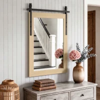 HOMCOM 86.5 x 61 cm Rectangle Mirror, Farmhouse Wall Mirror for Living Room, Bedroom, Hallway, White Oak(m-8)