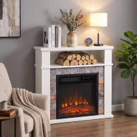 HOMCOM Freestanding Electric Fireplace Suite, 1800W, Open Shelf, Electric Fire and Surround with LED Flame, Remote, White(m-9)