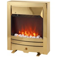 HOMCOM Electric Fireplace Stove Freestanding/Inset, 2000W, Electric Fire with LED Flame, Pebbles, Adjustable Thermostat, Gold(m-15)