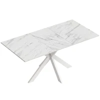 HOMCOM Extendable Dining Table Steel Cross Legs Steel Rails Space Saving White(m-1)