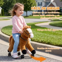 AIYAPLAY Caballo de Juguete para Montar con Ruedas, Correpasillos de Felpa con Sonidos de Cascos y Relinchos, Marco de Metal, Regalo para Niños y Niñas 18-36 Meses, Carga 50 kg, Marrón(m-5)