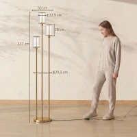 HOMCOM Lampadaire Étagère Verre 3 Lumières Lampe sur Pied Abat-jour Verre Doré(m-3)